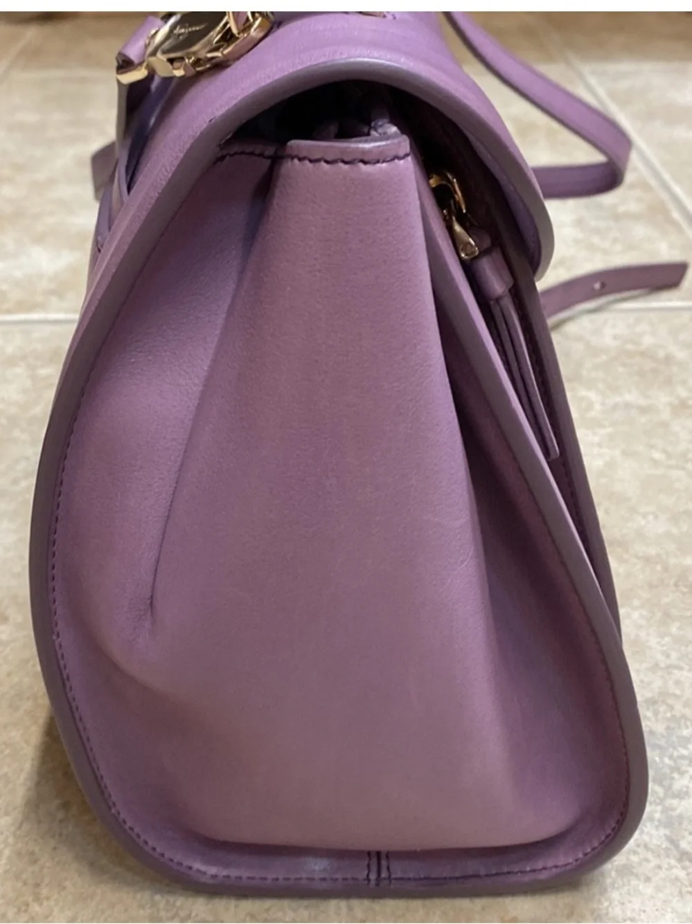 Salvatore Ferragamo Lilac Leather Top-Handle Satchel with Gold Hardware